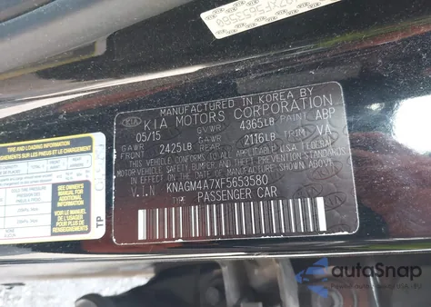 2015 Kia Optima Lx из США, поврежденный, VIN KNAGM4A7XF5653580